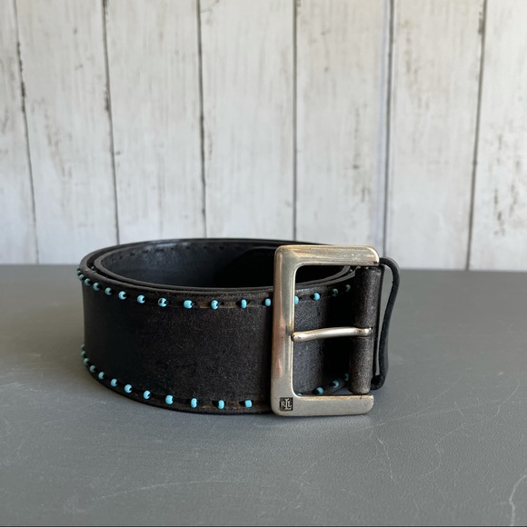 Lauren Ralph Lauren Brown Leather Belt Turquoise - Picture 2 of 7